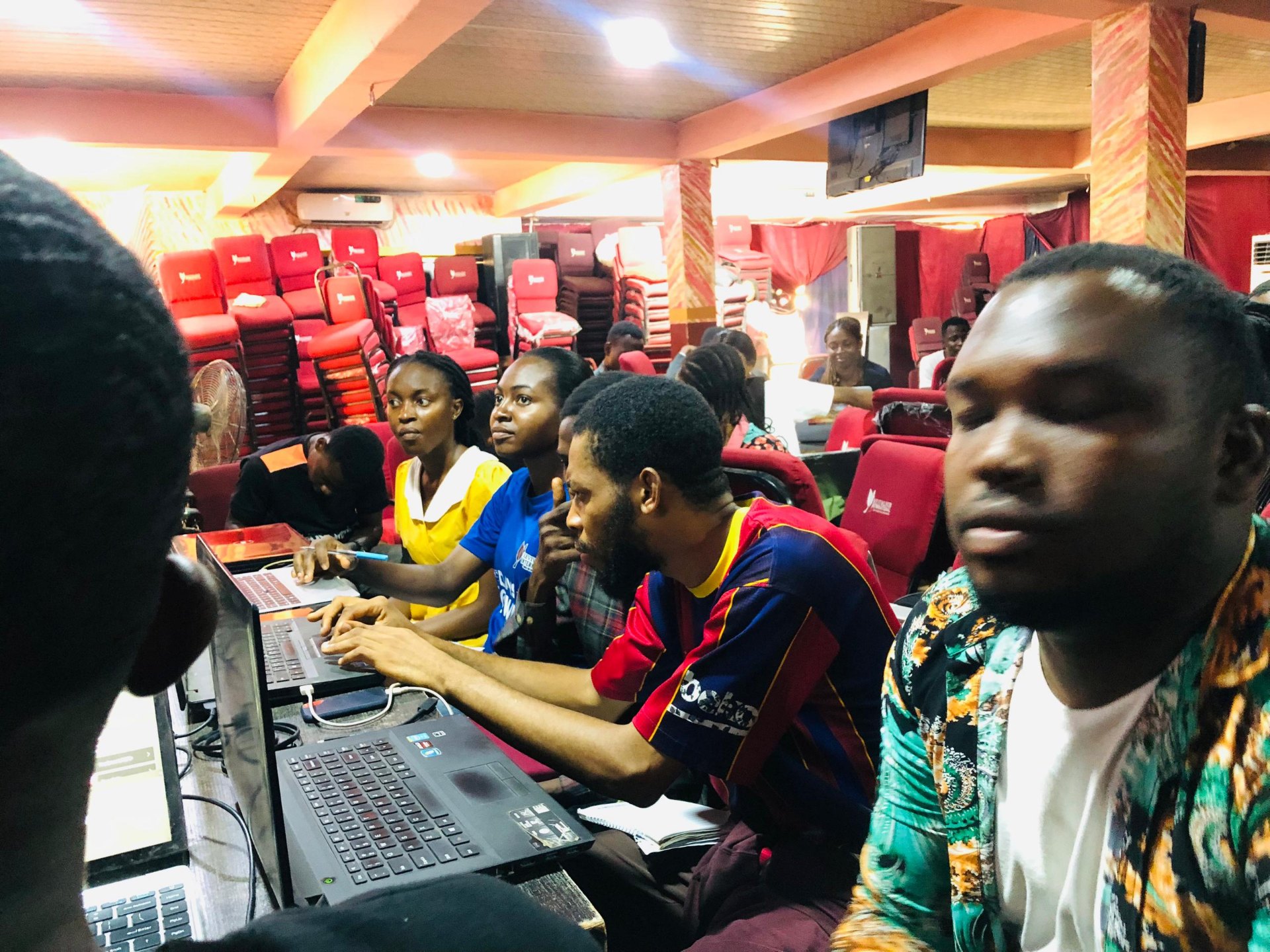 Trainees at the production desk